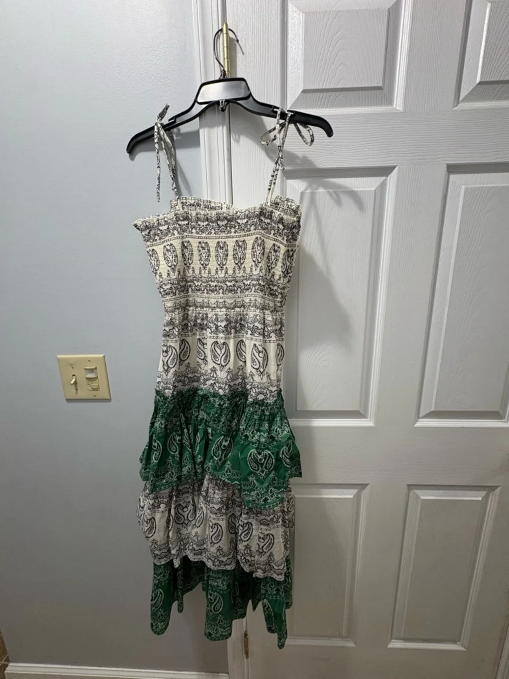 Tory Burch Paisley Cotton Poplin Midi Tiered Ruffle Dress Bandana Print